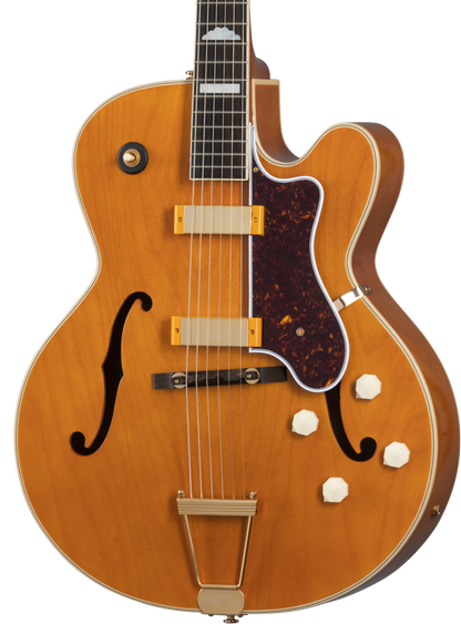 Front of Epiphone 150th Anniversary Zephyr DeLuxe Regent Aged Antique Natural