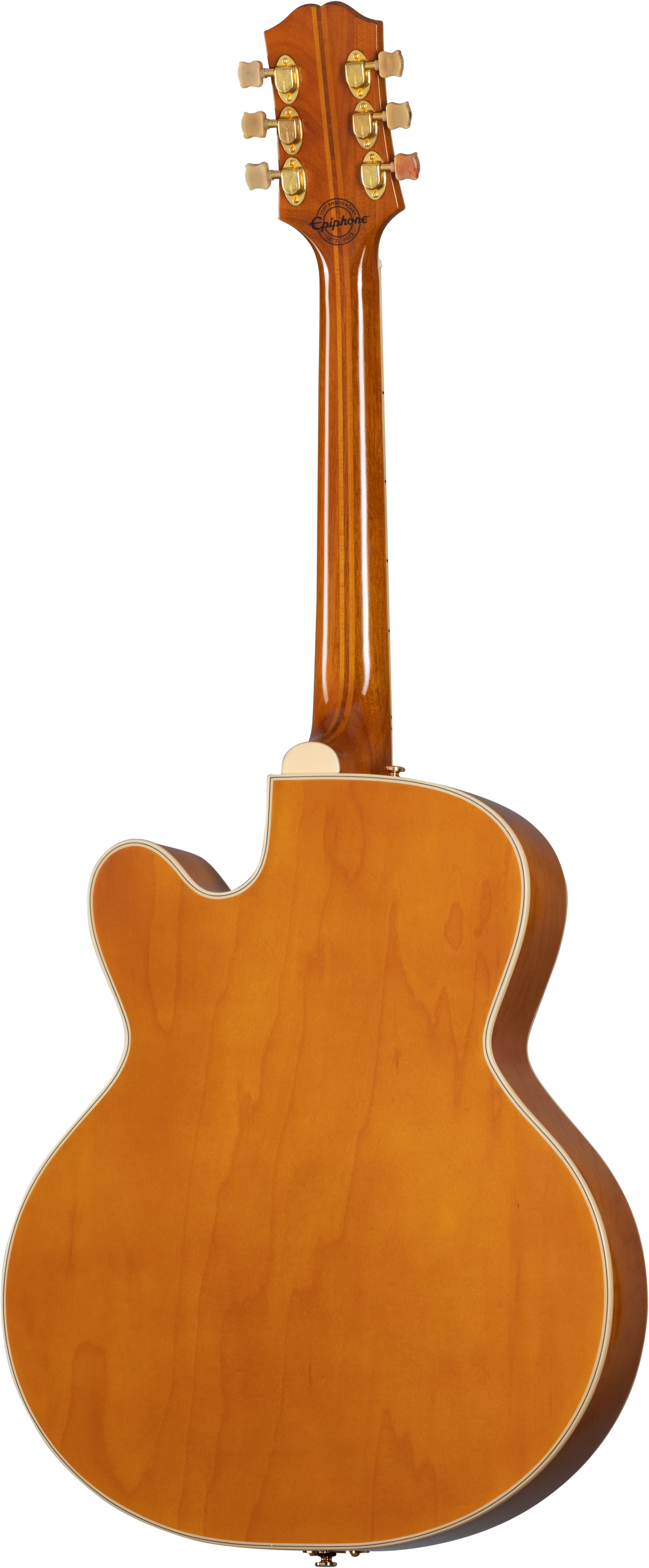 Back of Epiphone 150th Anniversary Zephyr DeLuxe Regent Aged Antique Natural.