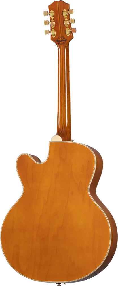 Back of Epiphone 150th Anniversary Zephyr DeLuxe Regent Aged Antique Natural.
