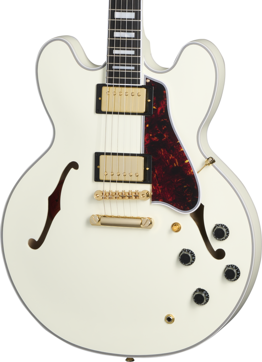 Front of Epiphone 1959 ES-355 Classic White.