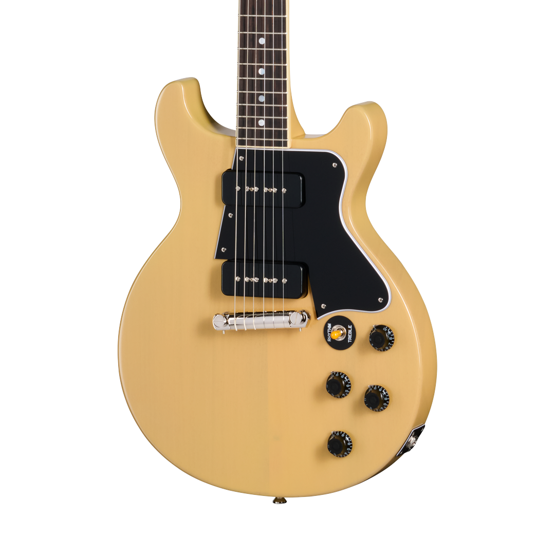 Front of Epiphone 1960 Les Paul Special Double Cut Reissue TV Yellow.