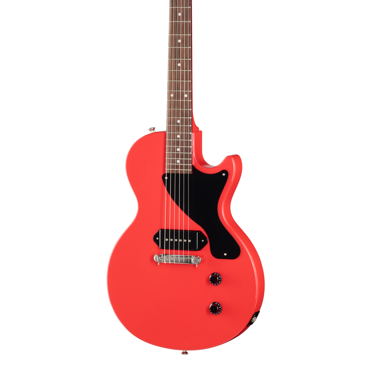 Front of Epiphone Billie Joe Armstrong Les Paul Junior Radiant Red.