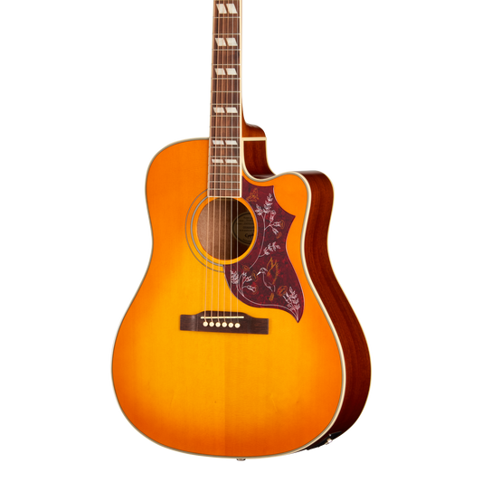 Front of Epiphone Hummingbird Studio EC Heritage Cherry Sunburst.