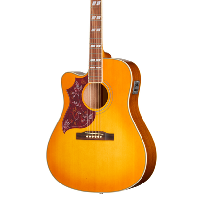 Front of Epiphone Hummingbird Studio EC LH Heritage Cherry Sunburst.