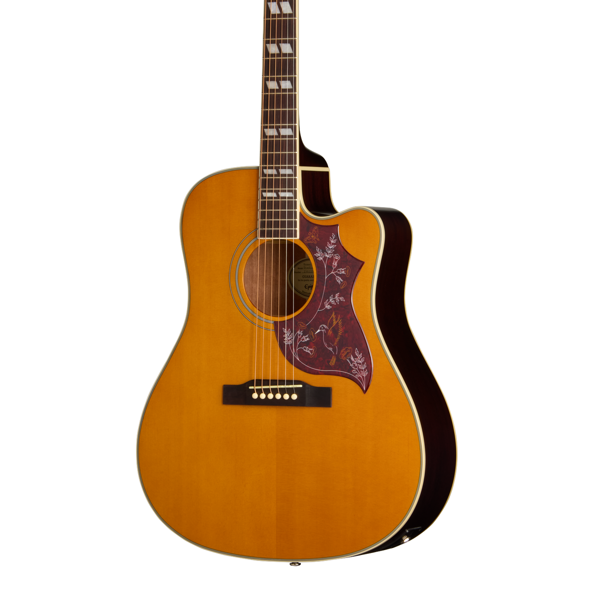 Front of Epiphone Hummingbird Studio EC Natural.