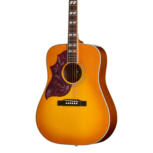Front of Epiphone Hummingbird Studio LH Heritage Cherry Sunburst.
