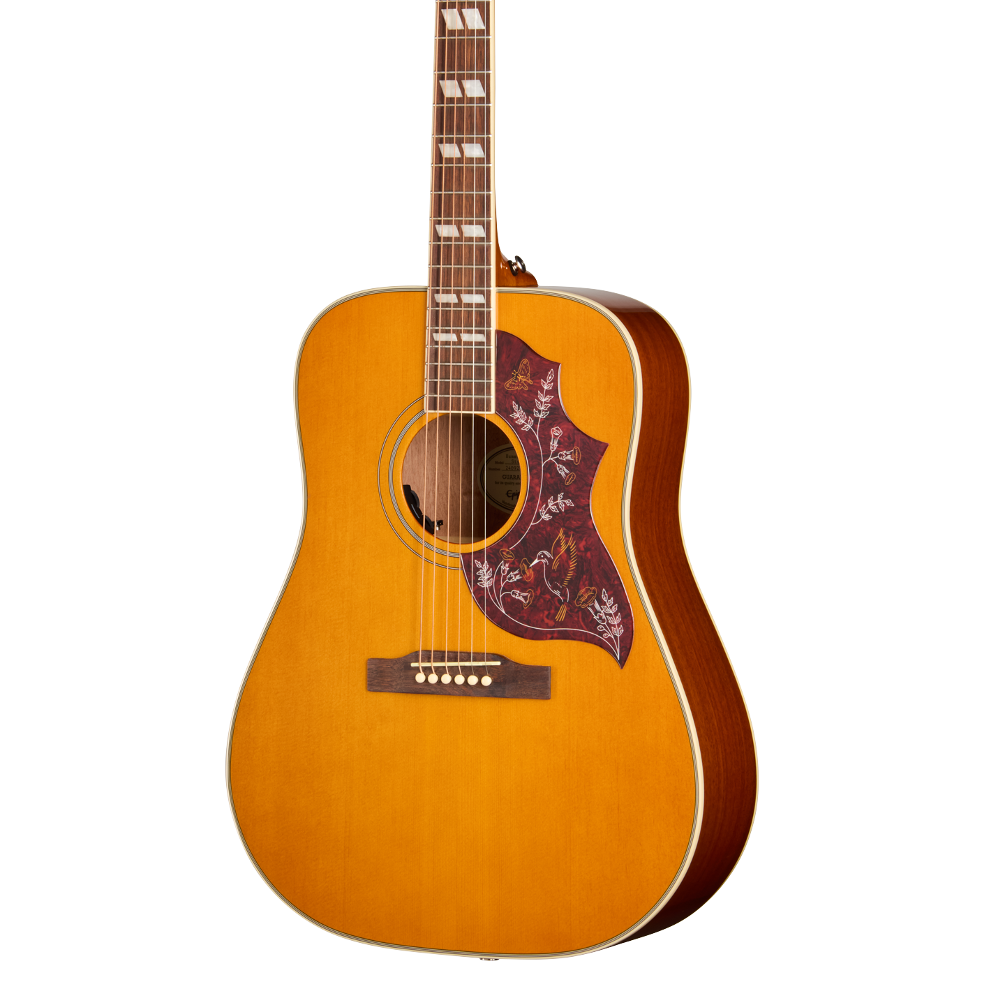 Front of Epiphone Hummingbird Studio Natural.