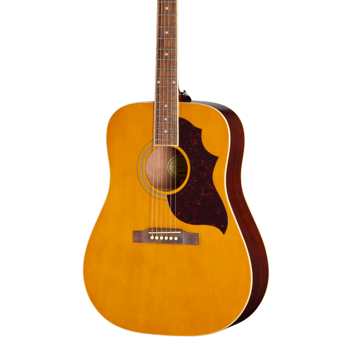 Front of Epiphone Hummingbird Tribute Antique Natural.