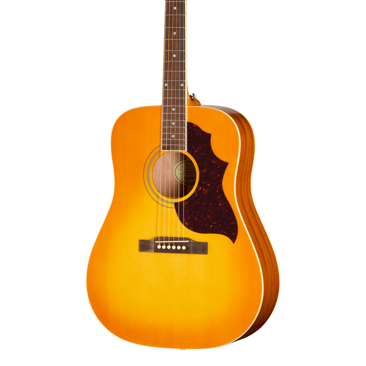 Front of Epiphone Hummingbird Tribute Heritage Cherry Sunburst.