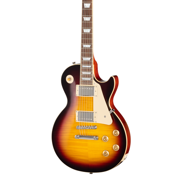 Front of Epiphone Inspired by Gibson Custom 1959 Les Paul Standard Reissue Dark Burst.