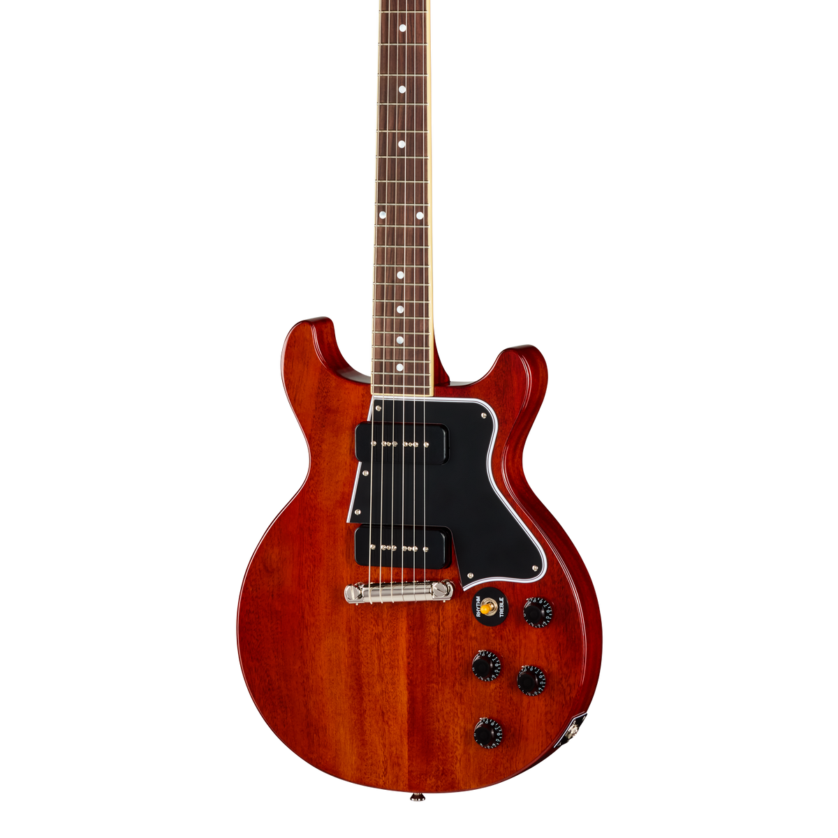 Front of Epiphone Inspired by Gibson Custom 1960 Les Paul Special Double Cut Reissue Cherry Red.