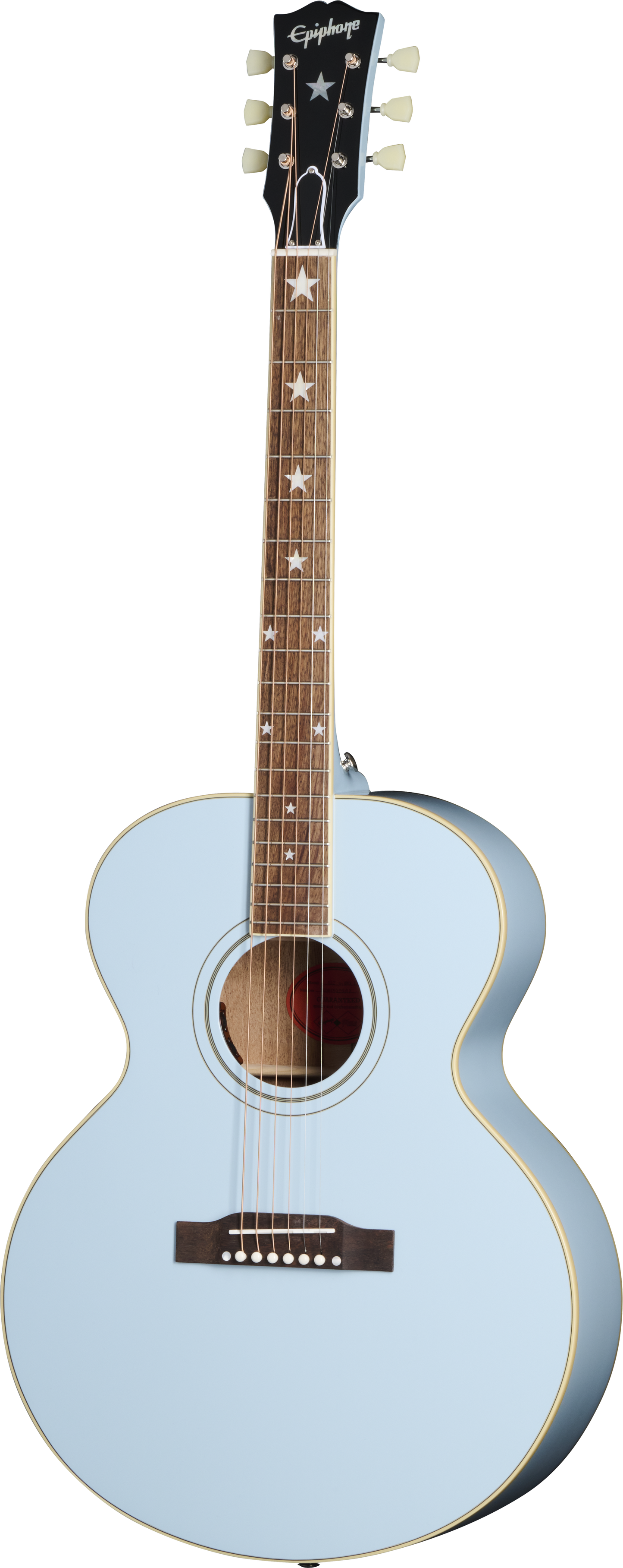 Full frontal of Epiphone J-180 LS Frost Blue.