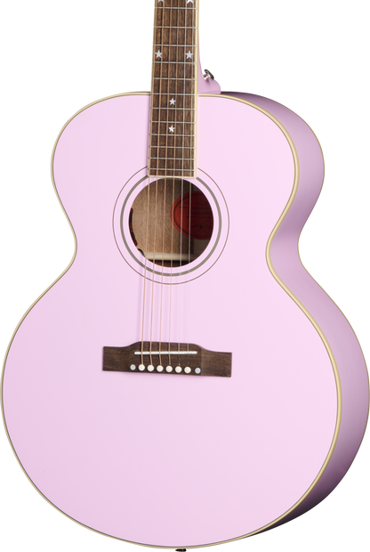 Front of Epiphone J-180 LS Pink.