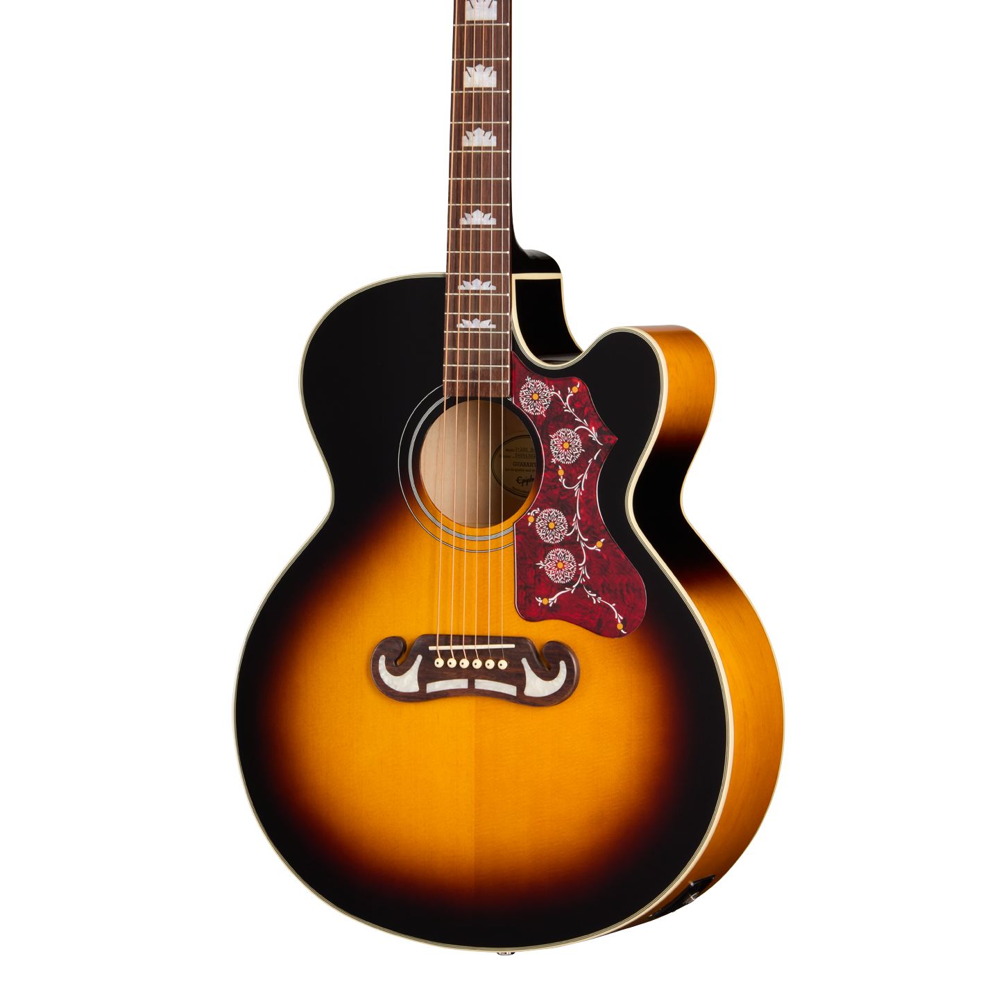 Front of Epiphone J 200 Studio EC Vintage Sunburst.