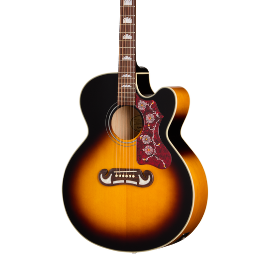 Front of Epiphone J 200 Studio EC Vintage Sunburst.