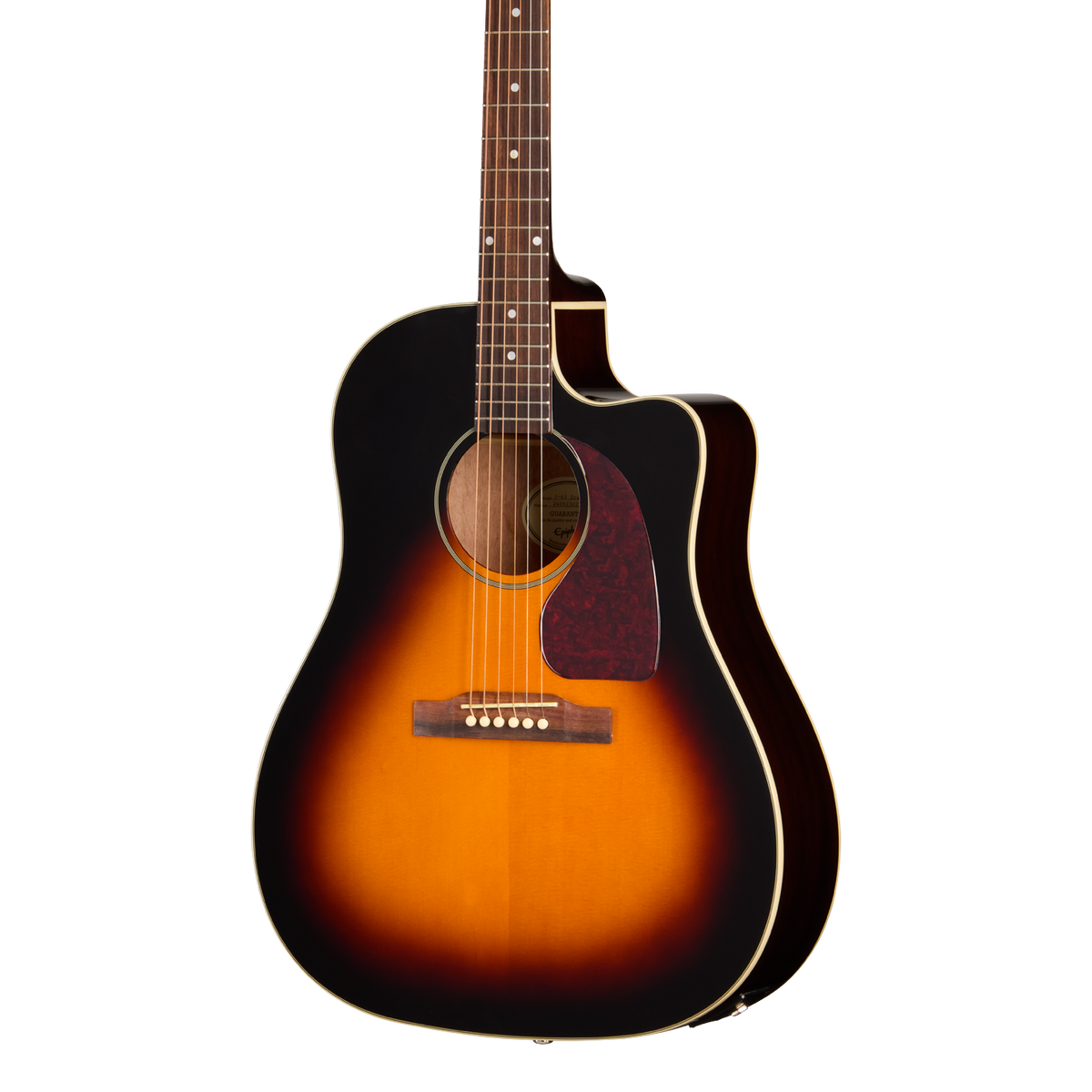 Front of Epiphone J 45 Studio EC Vintage Sunburst.