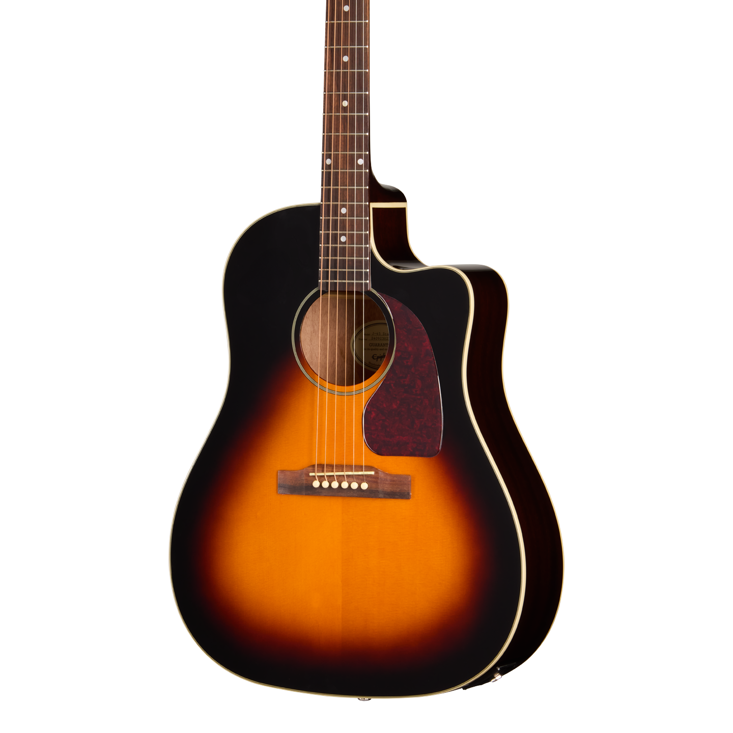 Front of Epiphone J 45 Studio EC Vintage Sunburst.