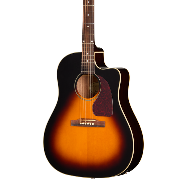 Front of Epiphone J 45 Studio EC Vintage Sunburst.