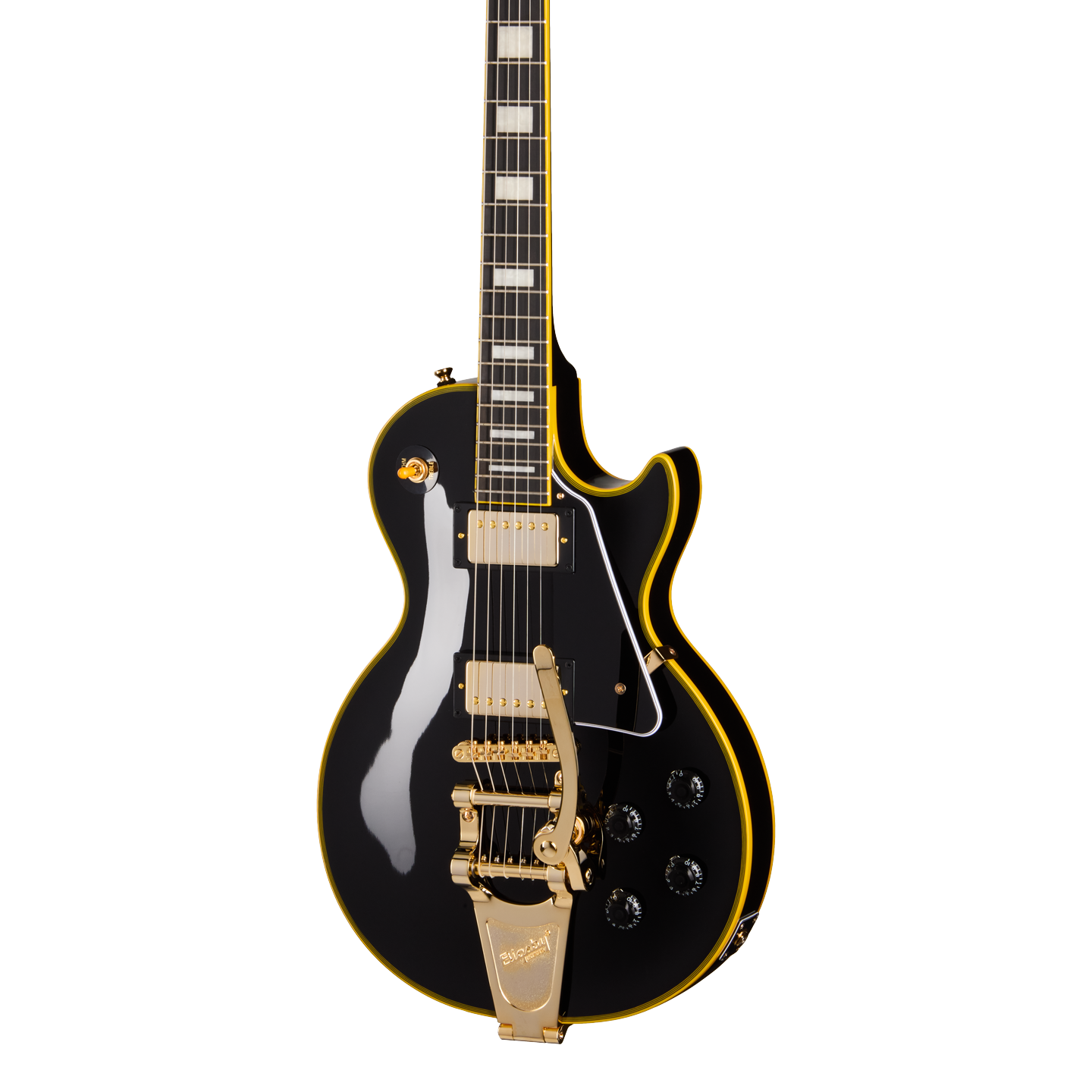 Front of Epiphone Joe Bonamassa '59 Les Paul Custom Bigsby Antique Ebony.
