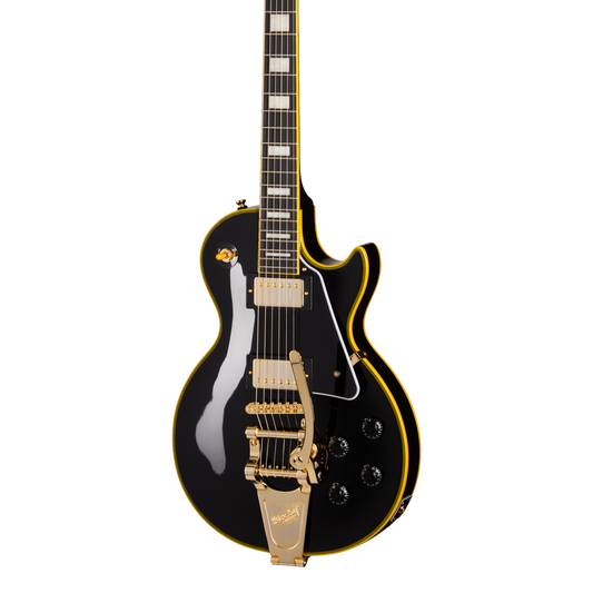 Front of Epiphone Joe Bonamassa '59 Les Paul Custom Bigsby Antique Ebony.