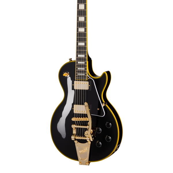 Front of Epiphone Joe Bonamassa '59 Les Paul Custom Bigsby Antique Ebony.
