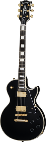 Full frontal of Epiphone Les Paul Custom Ebony.