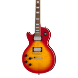 Front of Epiphone Les Paul Tribute Plus LH Heritage Cherry Sunburst.