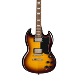 Front of Epiphone SG Tribute Plus Vintage Sunburst.