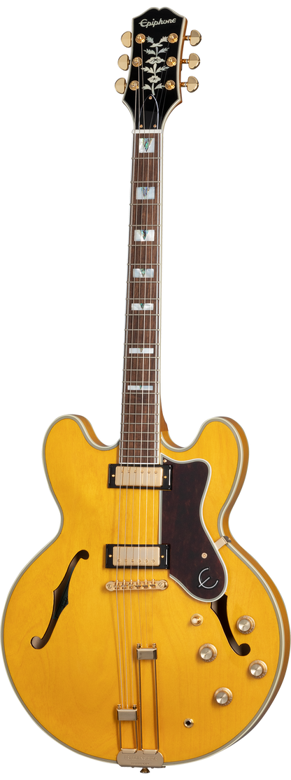 Full frontal of Epiphone Sheraton Natural.