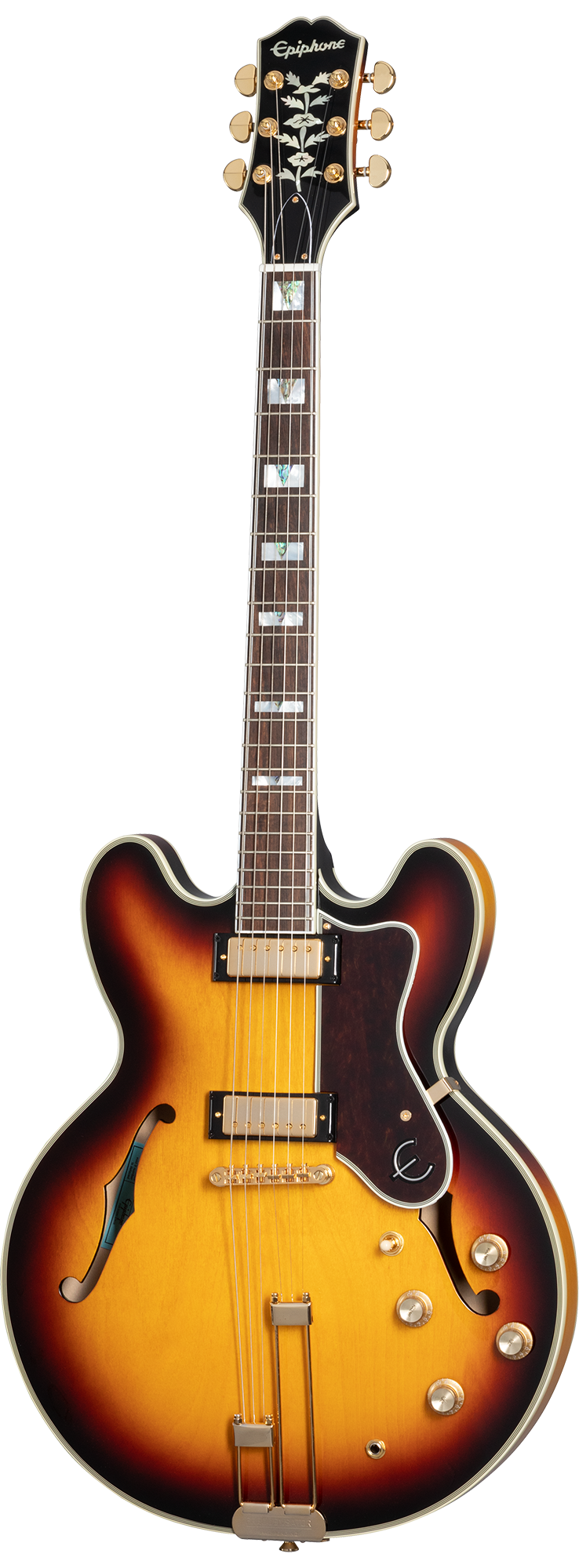 Full frontal of Epiphone Sheraton Vintage Sunburst.