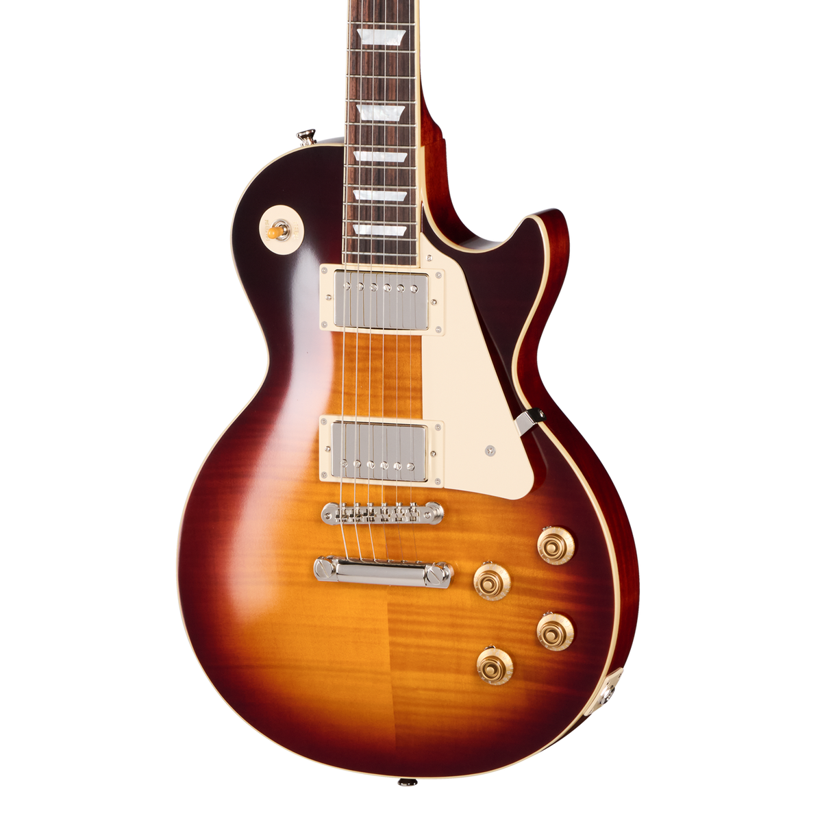 Front of Epiphone 1959 Les Paul Standard Reissue Washed Bourbon Burst.