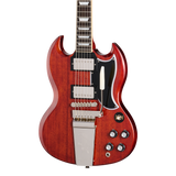 Front of Epiphone 1964 SG Standard with Maestro Vibrola Reissue Cherry Red.