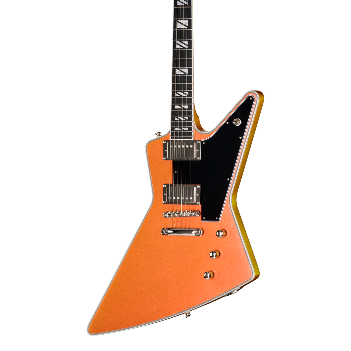Front of Epiphone Futura Explorer Custom Firestorm Shift.