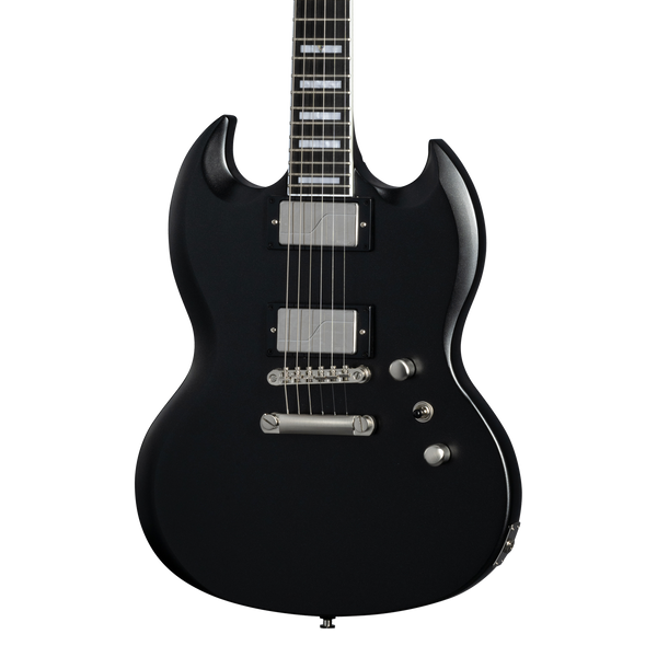 Front of Epiphone SG Prophecy Aged Jet Black Metallic.