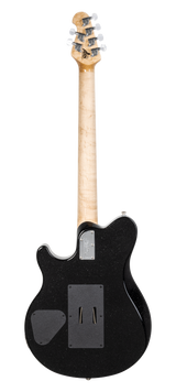 Back of Ernie Ball Music Man 30th Anniversary Axis Translucent Red Quilt.