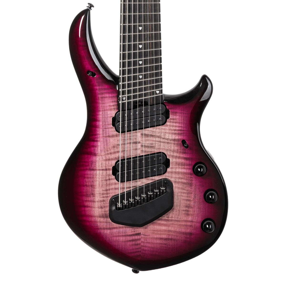 Front of Ernie Ball Music Man Majesty 8 Select Strawberry Moon EB.