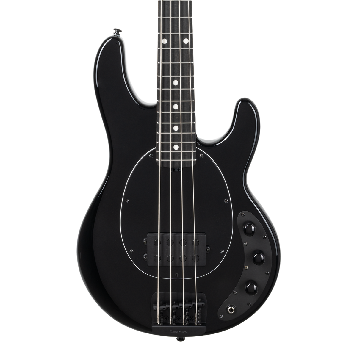 Front of Ernie Ball Music Man Short Scale StingRay Black.