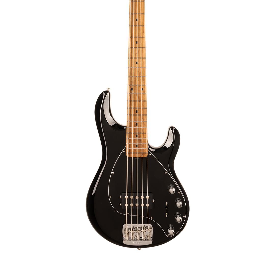 Front of Ernie Ball Music Man StingRay Special 5 Black Maple Black PG.