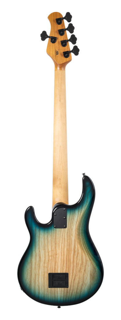 Back of Ernie Ball Music Man StingRay Special 5 HH Mean Blue Burst EB.
