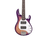Front of Ernie Ball Music Man StingRay Special 5 HH Purple Sunset Rosewood White Pearloid PG.