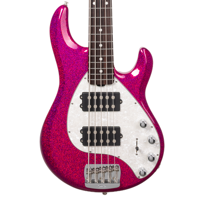 Front of Ernie Ball Music Man StingRay Special 5 HH Soda Pink Sparkle MP.