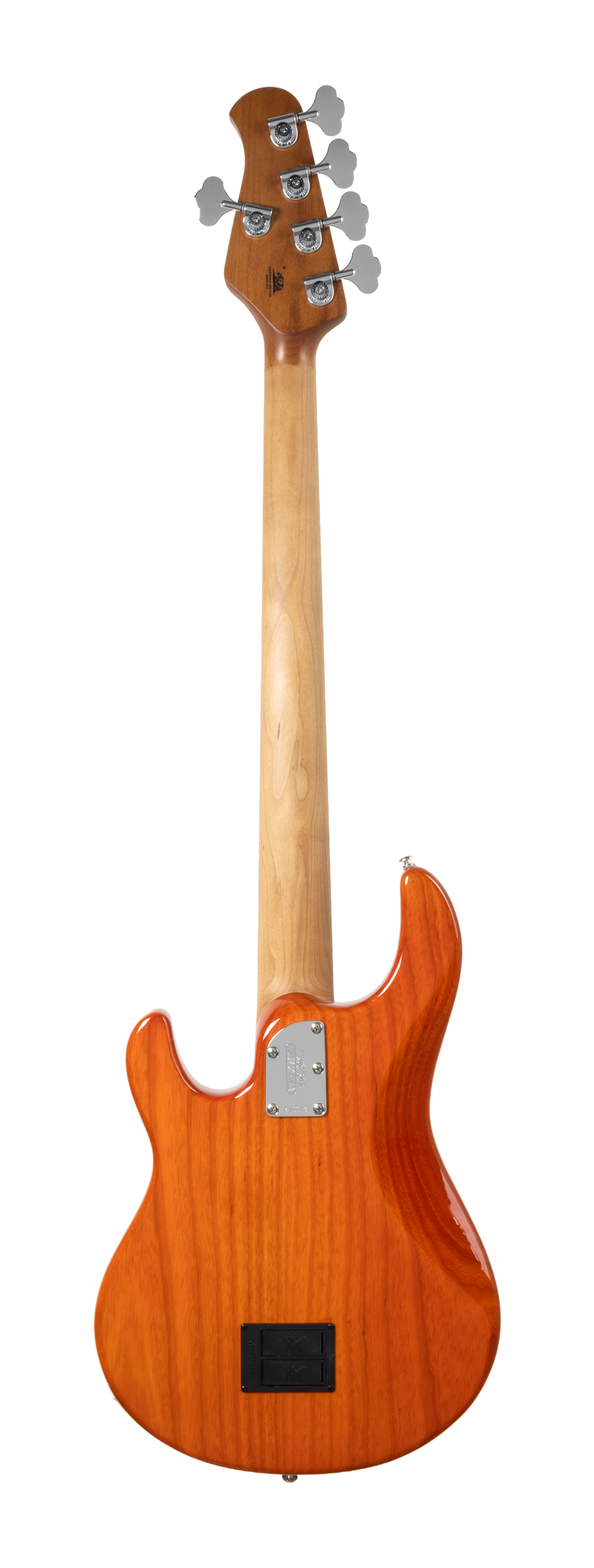Back of Ernie Ball Music Man StingRay Special 5 HH Translucent Orange RW.