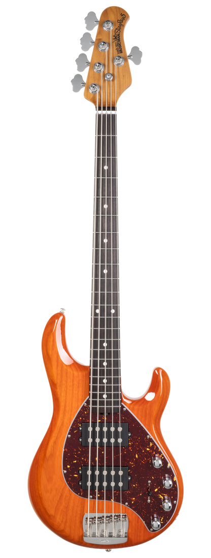 Full frontal of Ernie Ball Music Man StingRay Special 5 HH Translucent Orange RW.