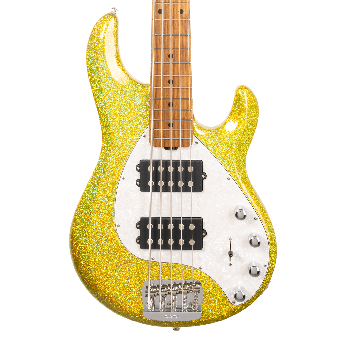 Front of Ernie Ball Music Man StingRay Special 5 HH Yellow Brick Road MP.