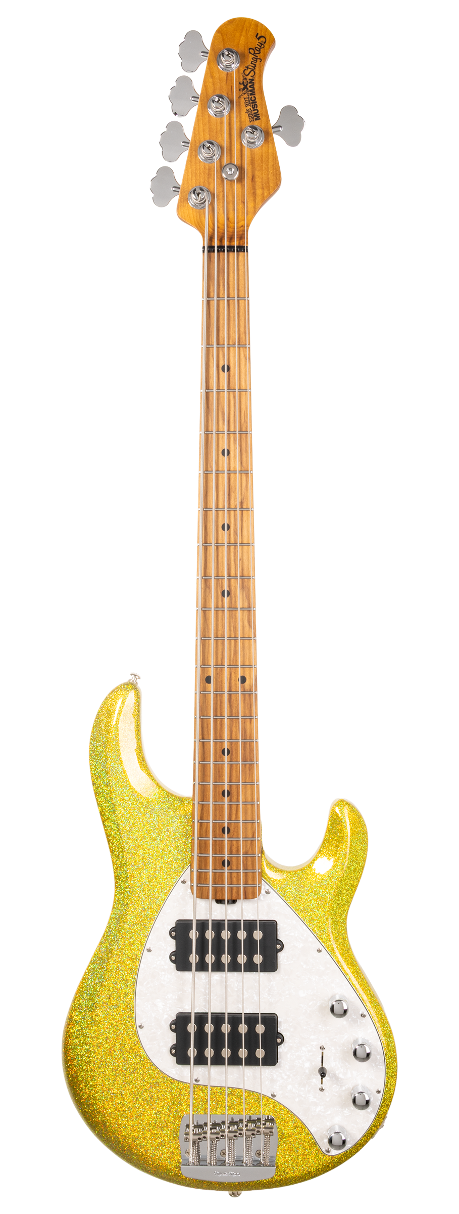 Full frontal of Ernie Ball Music Man StingRay Special 5 HH Yellow Brick Road MP.