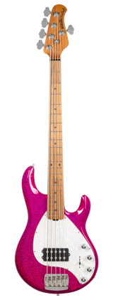 Full frontal of Ernie Ball Music Man StingRay Special 5 Soda Pink Sparkle MP.
