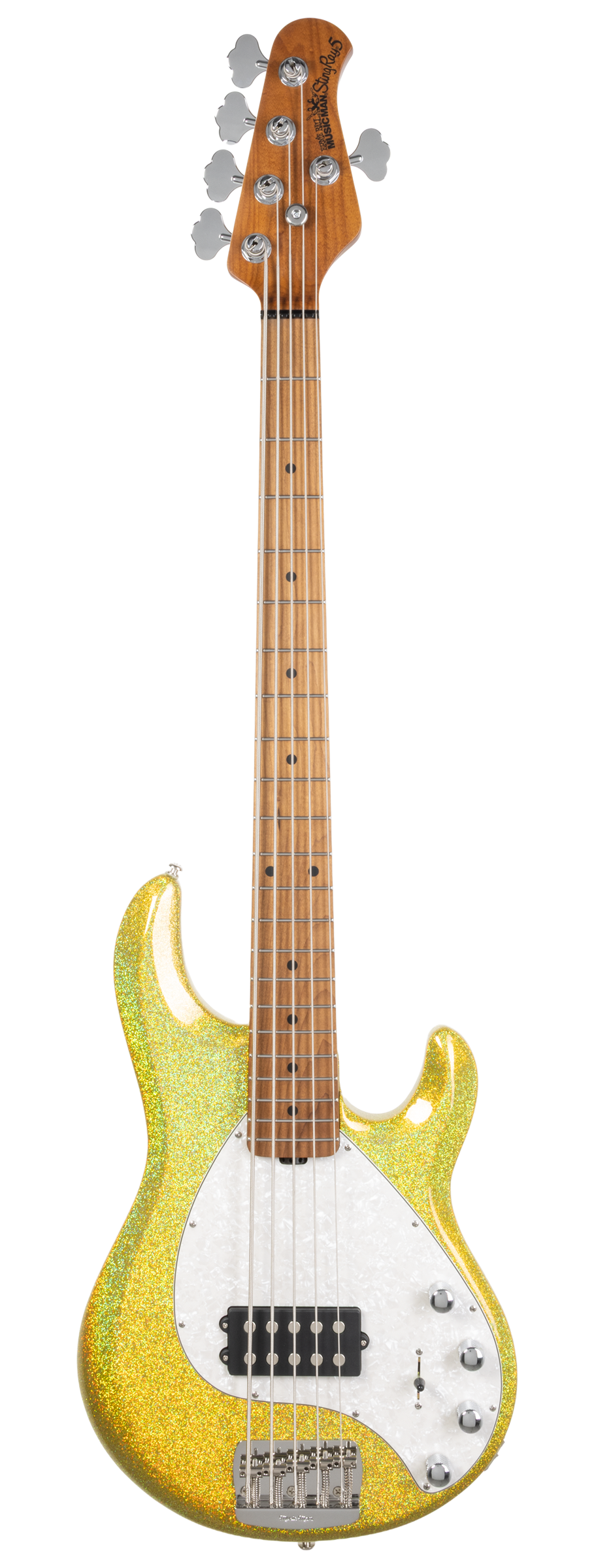 Full frontal of Ernie Ball Music Man StingRay Special 5 Yellow Brick Road MP.