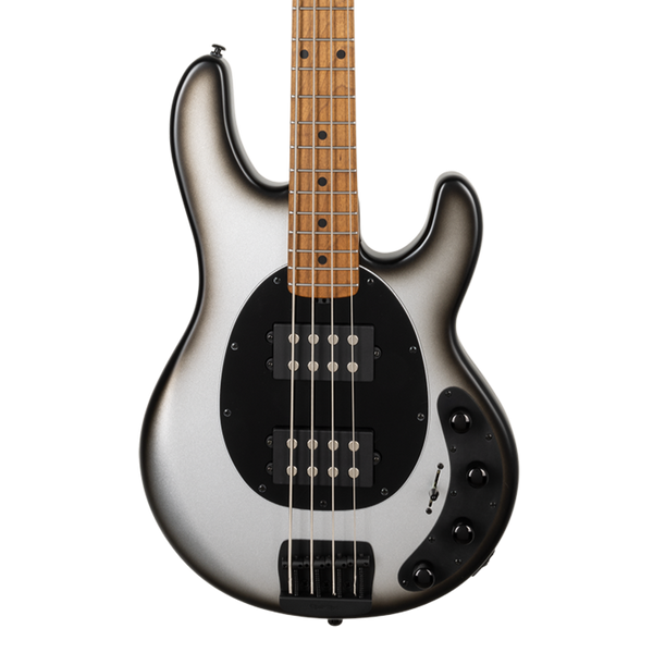 Front of Ernie Ball Music Man StingRay Special HH Black Rock Ebony Black PG Black Hdw.