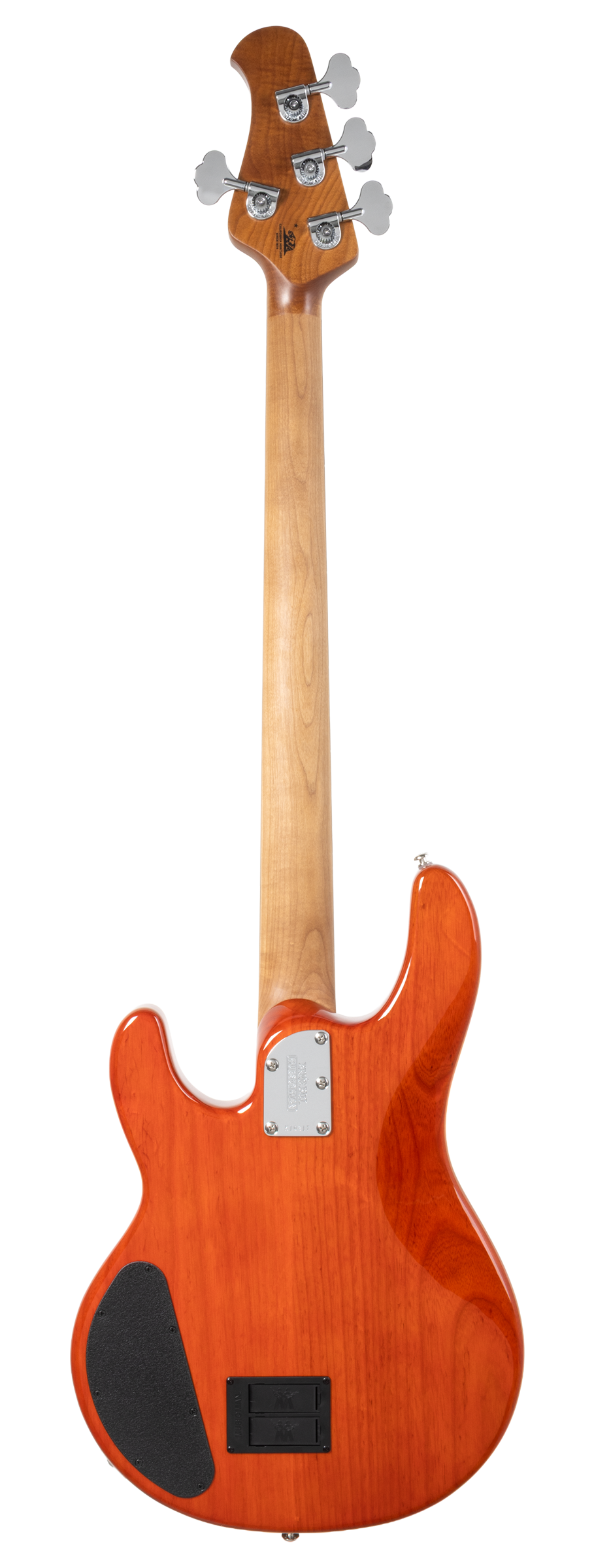 Back of Ernie Ball Music Man StingRay Special HH Translucent Orange RW.