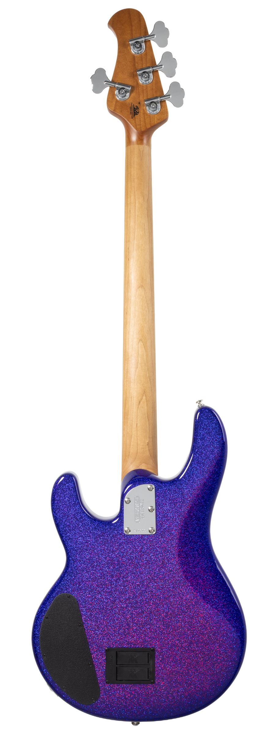 Back of Ernie Ball Music Man StingRay Special HH Violet Sparkle Burst RW.